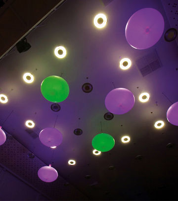 En estas luminarias “No Fruits” del Centro de reuniones Regardz se instalaron módulos LED con cambio de color de Philips