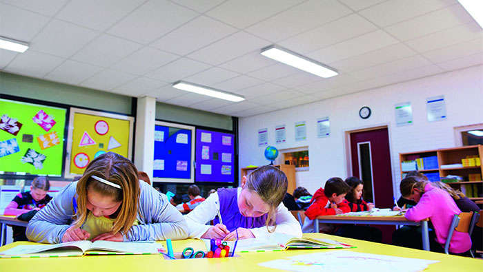 El ajuste de iluminación “Focus” contribuye a crear una atmósfera ideal en la clase para aprender en la Escuela primaria de Wintelre