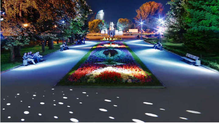 Un parque bien alumbrado con iluminación Philips