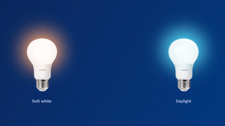 Comparación entre una bombilla LED de luz blanca suave y una bombilla LED de luz diurna brillante	